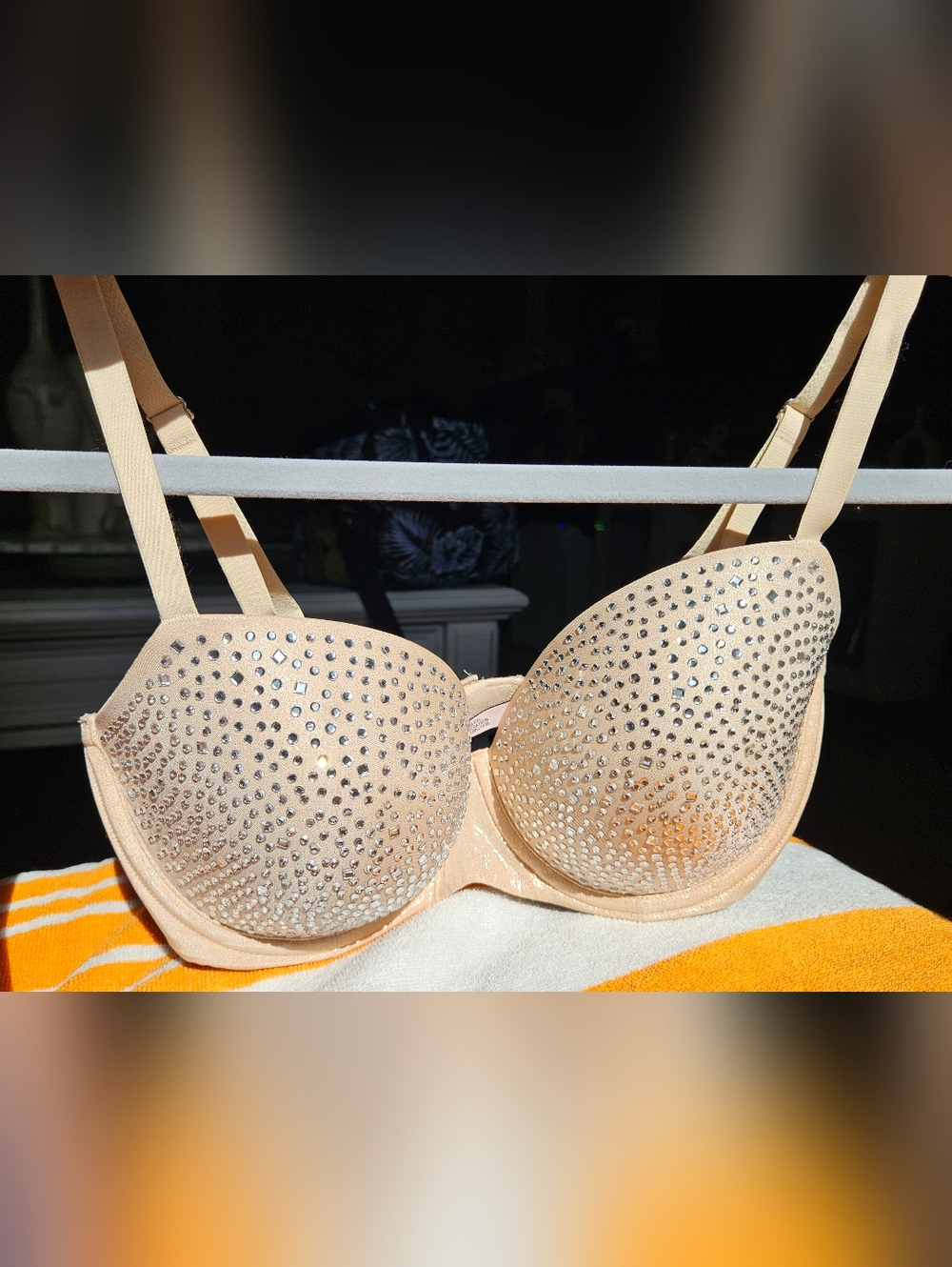 Victoria's Secret Tan Nude Bra with Silver Rhinestones